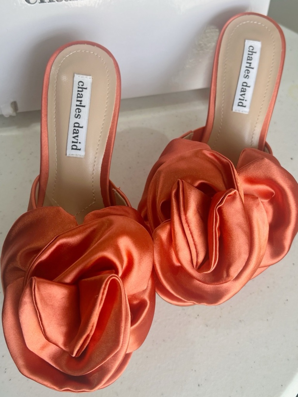 Charles David Satin Coral Rose Slide Mules